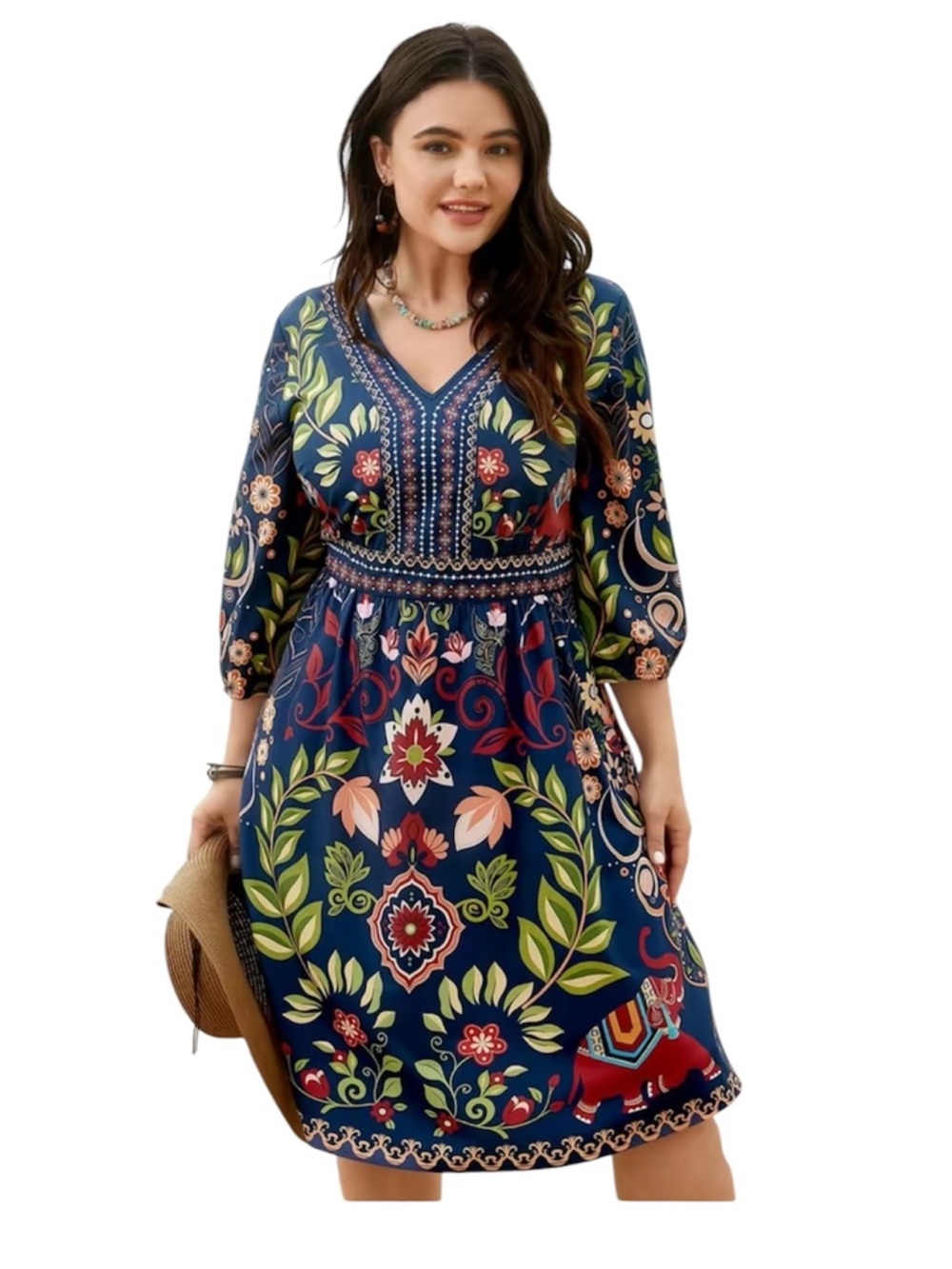 BloomChic Navy Blue Dress with Pink Floral Print